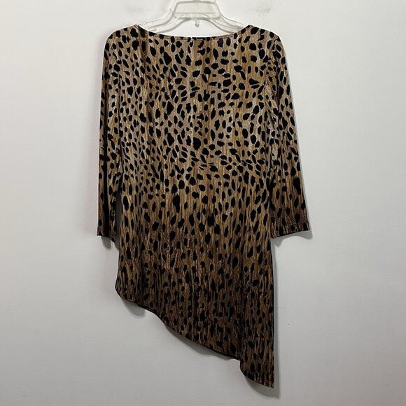 Chicos Travelers Cheetah Print Tunic Top 0 Small Asymmetric Hem Popover Party - Picture 8 of 8